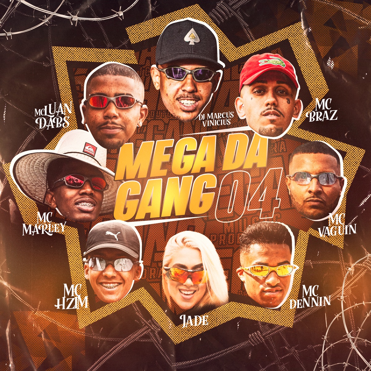 Mega da Gang 04 (feat. MC Hzim, Mc Vaguin, MC Dennin & Jade) - Single by MC Luan da BS, MC Braz, MC Marley & DJ Marcus Vinicius album cover