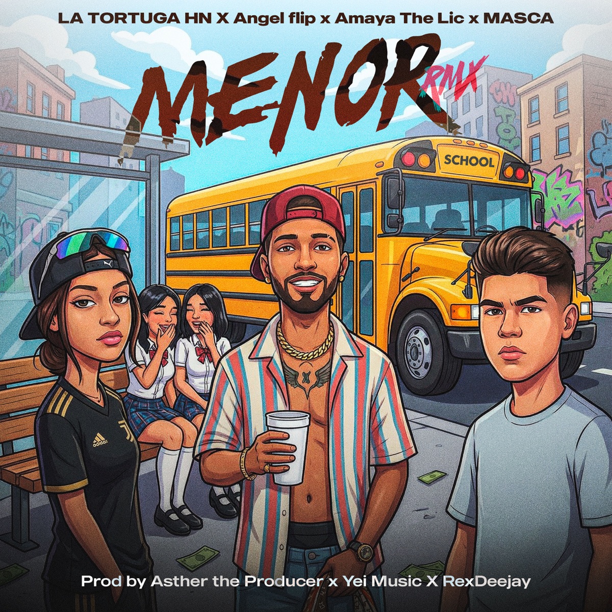 Men0R (Remix) [feat. RexDeejay, Asther the Producer & Yei] - Single by LA TORTUGA HN, Angel Flip, Amaya, The LIC & MASCA album cover