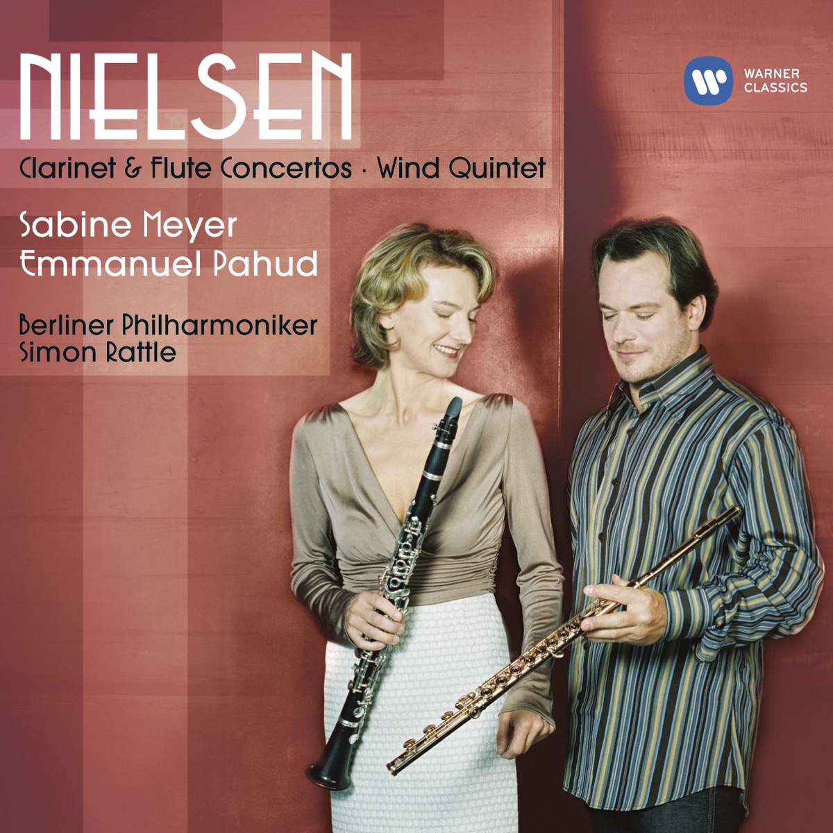 Nielsen: Clarinet & Flute Concertos, Wind Quintet by Sir Simon Rattle, Emmanuel Pahud & Berlin Philharmonic album cover