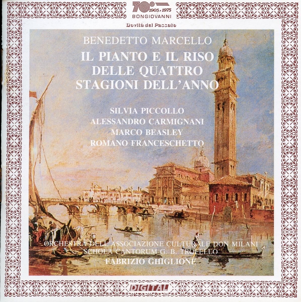 Marcello: II pianto e il riso delle quattro stagioni dell'anno (Live) by Silvia Piccollo, Alessandro Carmignani, Marco Beasley, Romano Franceschetto, Fabrizio Ghiglione, Orchestra dell'Associazione Culturale Don Milani, Schola Cantorum G.B. Trofello, Alain Pierard & Michele Taormina album cover