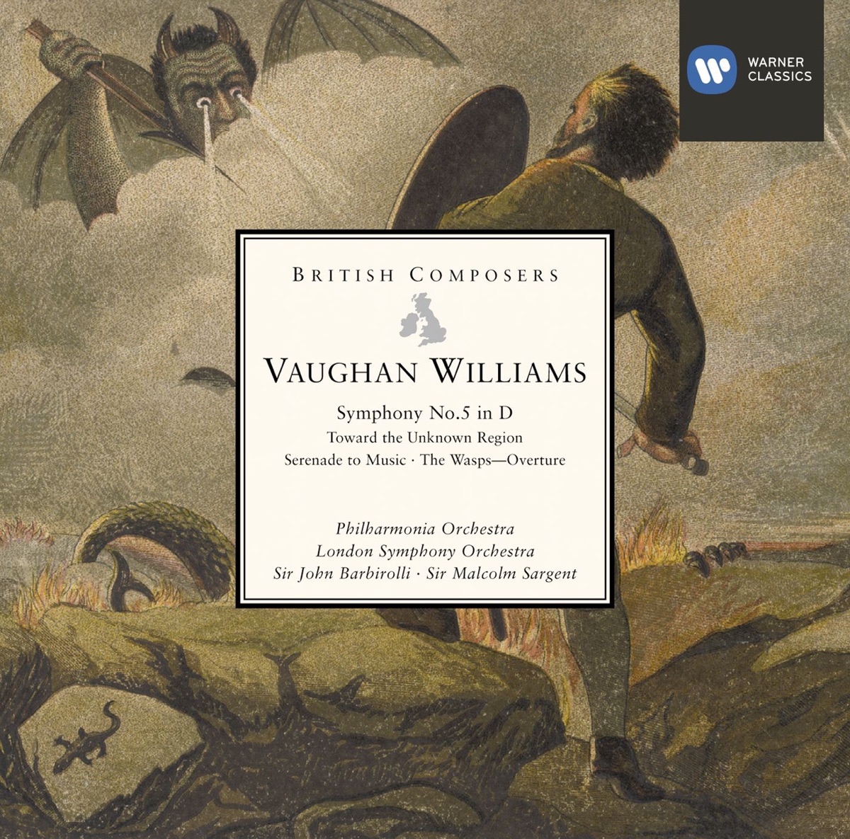 Vaughan Williams: Symphony No. 5, Toward the Unknown Region, Serenade to Music & The Wasps: Overture by Sir John Barbirolli, Sir Malcolm Sargent, London Symphony Orchestra & Philharmonia Orchestra album cover