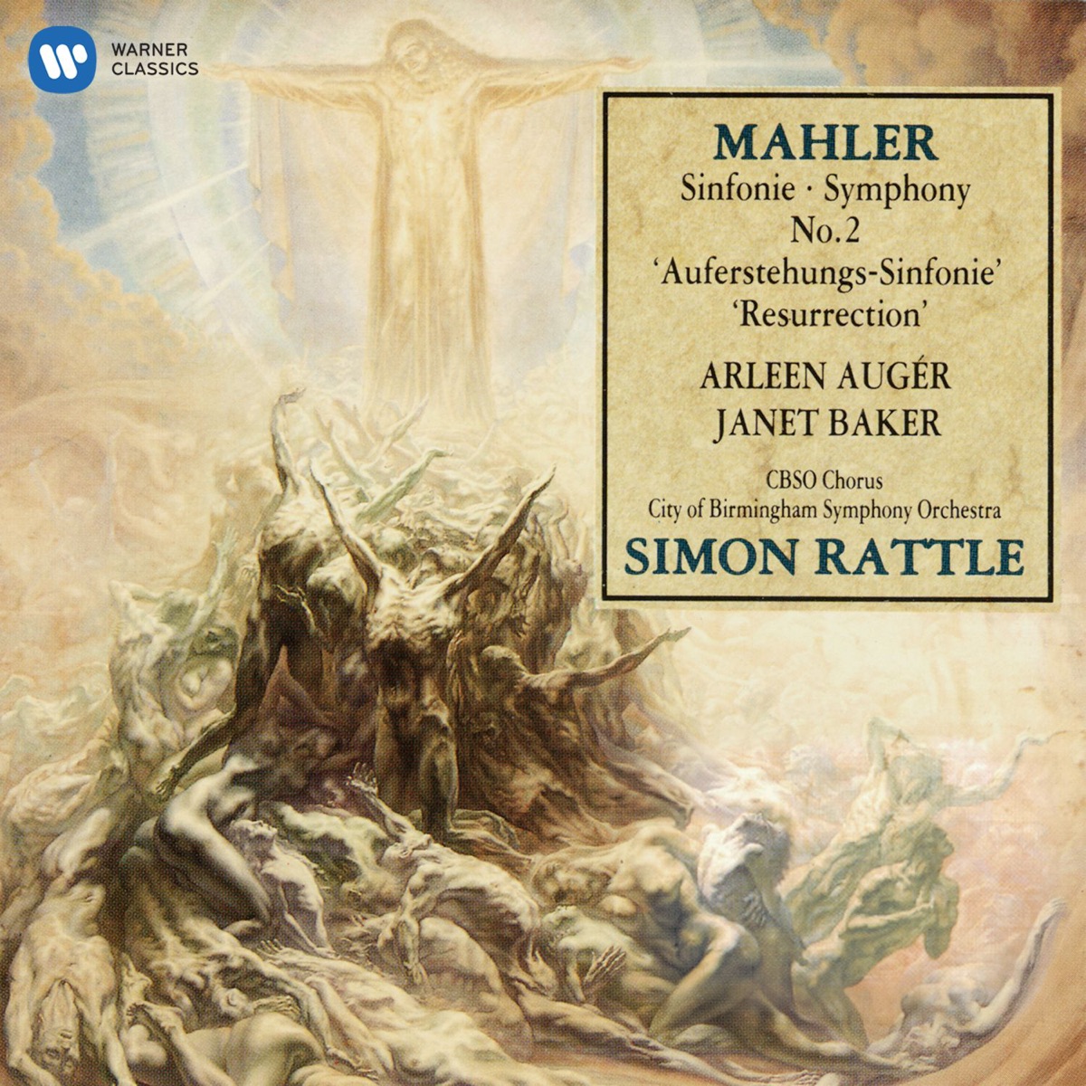Mahler: Symphony No. 2 "Resurrection" by Sir Simon Rattle, Dame Janet Baker, City of Birmingham Symphony Orchestra & Arleen Auger album cover