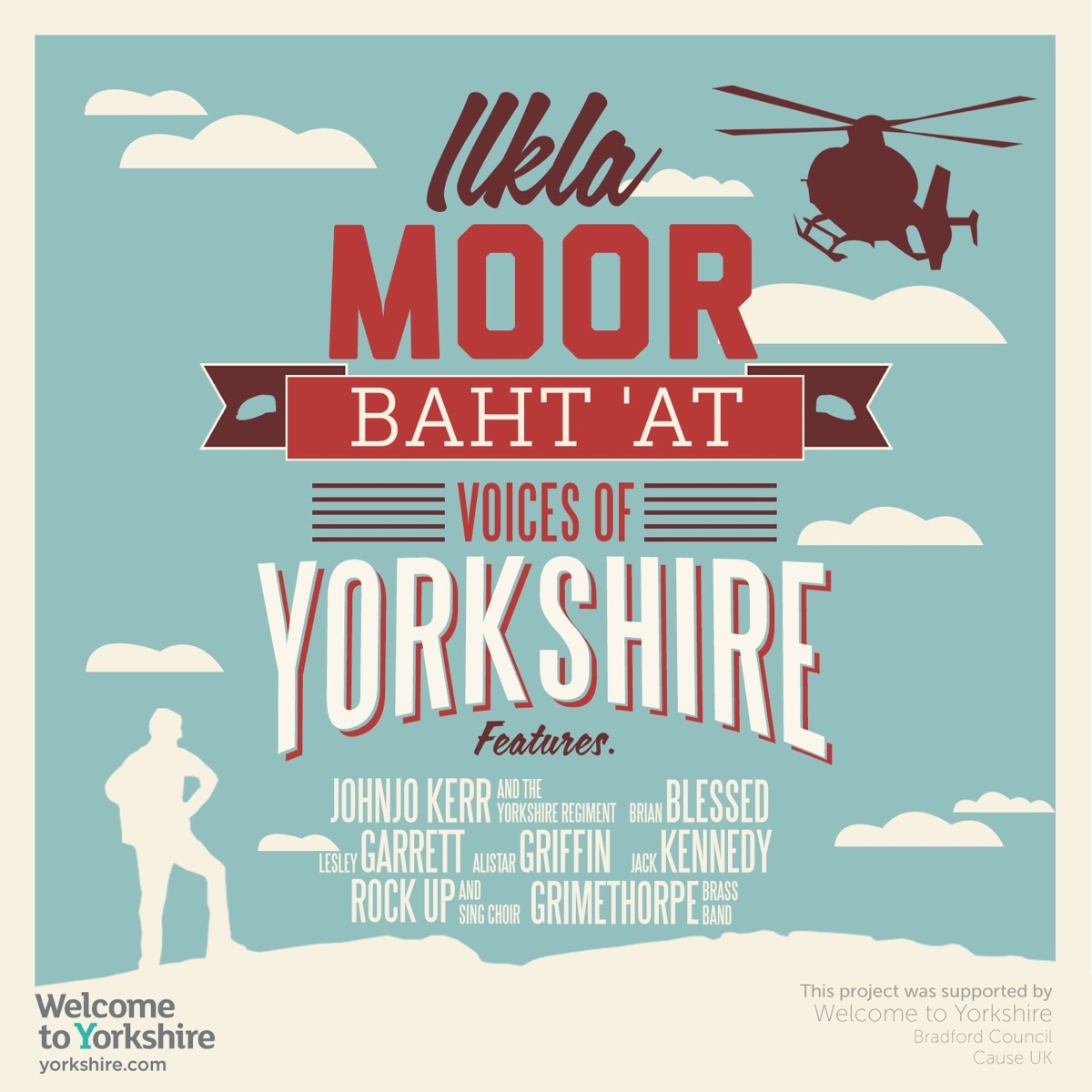 Ilkla Moor Baht 'At (Ilkley Moor) [feat. Lesley Garrett, Brian Blessed, Alistair Griffin, Jack Kennedy, Grimethorpe Brass Band, Johnjo Kerr, The Yorkshire Regiment, Rock Up & Sing Choir] - Single by Voices For Yorkshire album cover