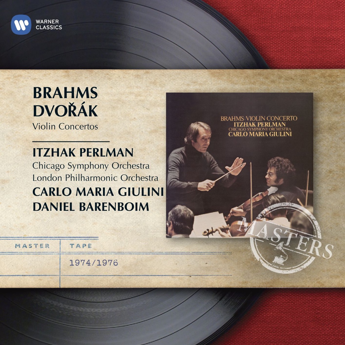 Brahms & Dvořák: Violin Concertos by Carlo Maria Giulini, Daniel Barenboim & Itzhak Perlman album cover
