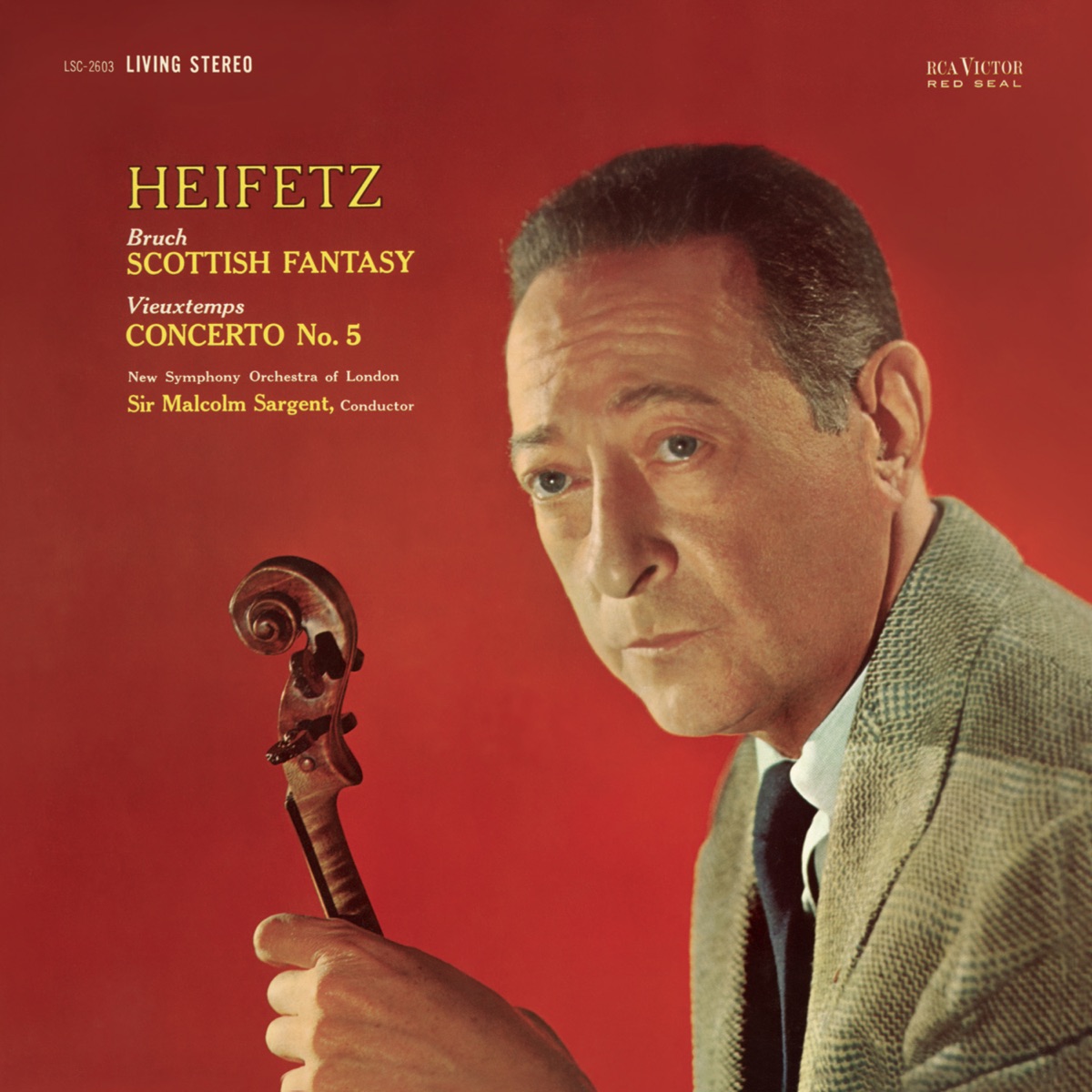 Vieuxtemps: Violin Concerto No. 5 in A Minor, Op. 37, Bruch: Scottish Fantasy, Op. 46 by Jascha Heifetz, Sir Malcolm Sargent & The New Symphony Orchestra Of London album cover