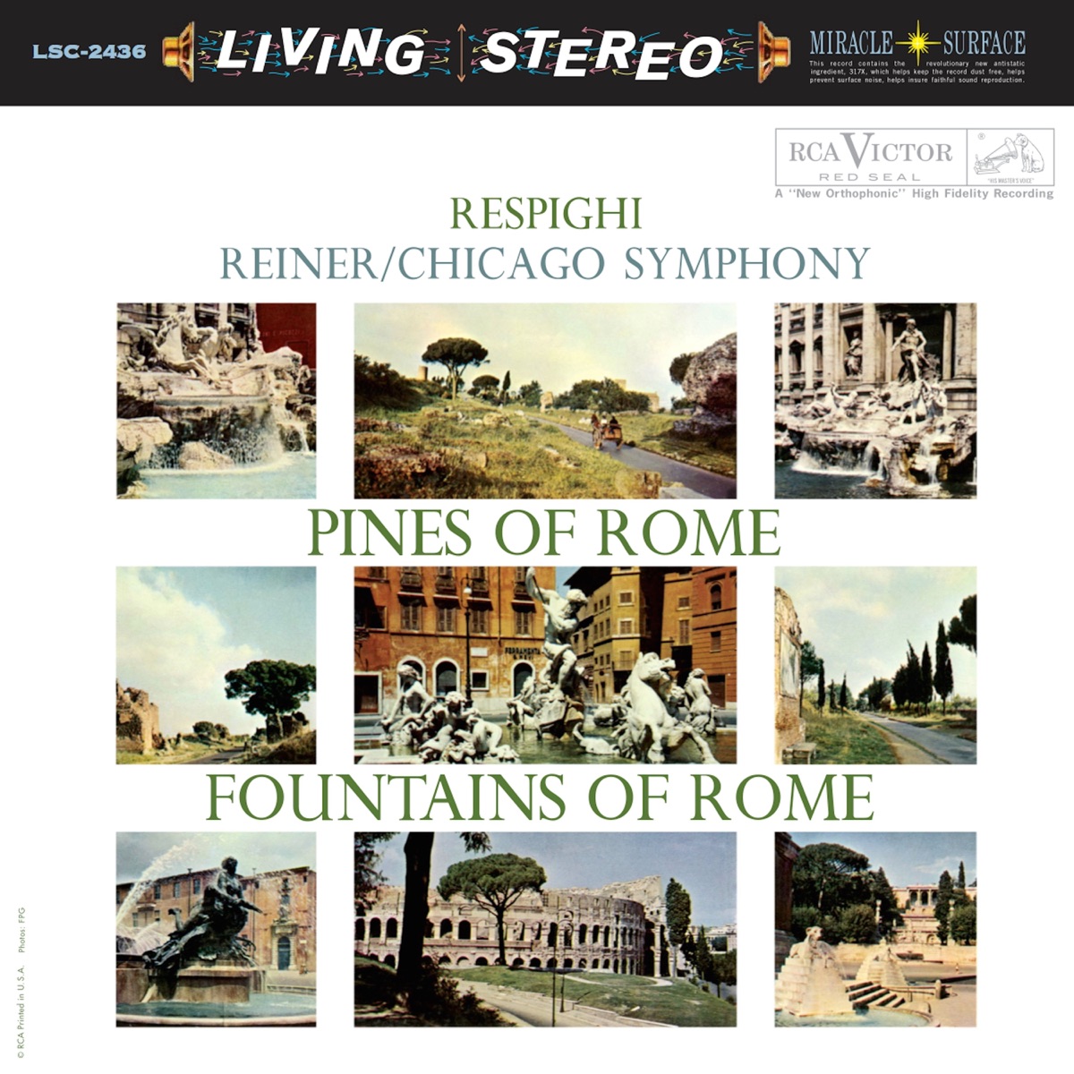 Respighi: Pines of Rome, Fountains of Rome & Debussy: La Mer by Fritz Reiner & Chicago Symphony Orchestra album cover